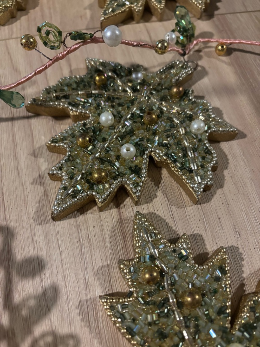 Fall Beaded Gold Leaf Garland with Pearls - Picture 3 of 3